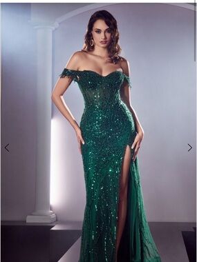 One-Shoulder Emerald Sequin Evening Gown